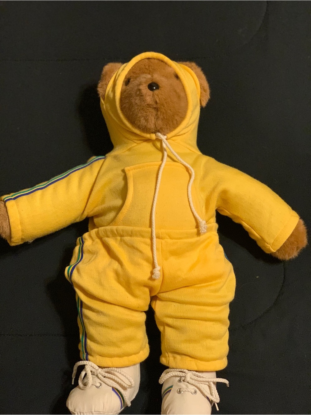 Vintage 1979 Albert the Running Bear Plush Teddy in Yellow Hoodie & Pants - 22”